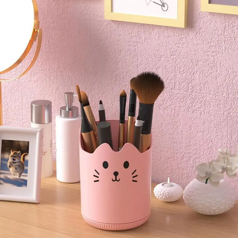 Rotating Pen Holder High-capacity Desk Organizer Cat Pattern Desk Organizer with 360 Degree Rotation Capacity Pen for Office