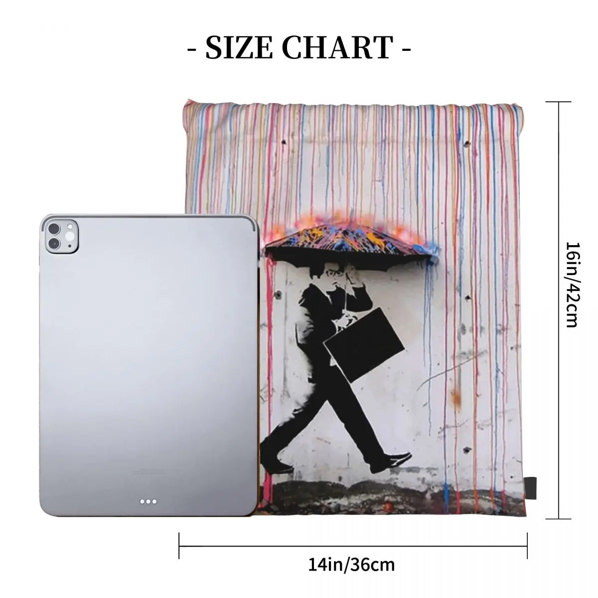 バンクシー傘レインボーハッピーガールバックパック多機能ポータブル巾着バッグスポーツバッグブックバッグ男性女性学生