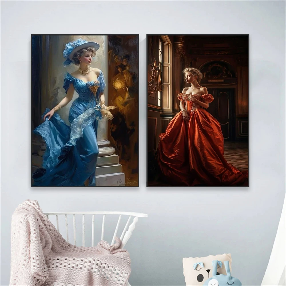 Retro European Aristocratic Female Wall Art Poster Prints Woman Graffiti Canvas Painting Living Room Pictures Home Decor Cuadros