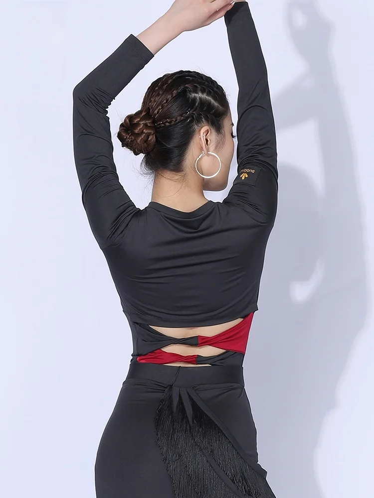 Traje de baile latino ort Sexy para mujer, ropa de práctica redonda Ne ort Sve Fitn, Top de baile para Rumba Cha Samba Bolero