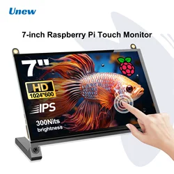 Unew 7 inch Raspberry Monitor Suit for Raspberry Pi 5 4 3 Touchscreen 1024x600 Display USB HDMI Screen Speaker/12V Plug/No Cover
