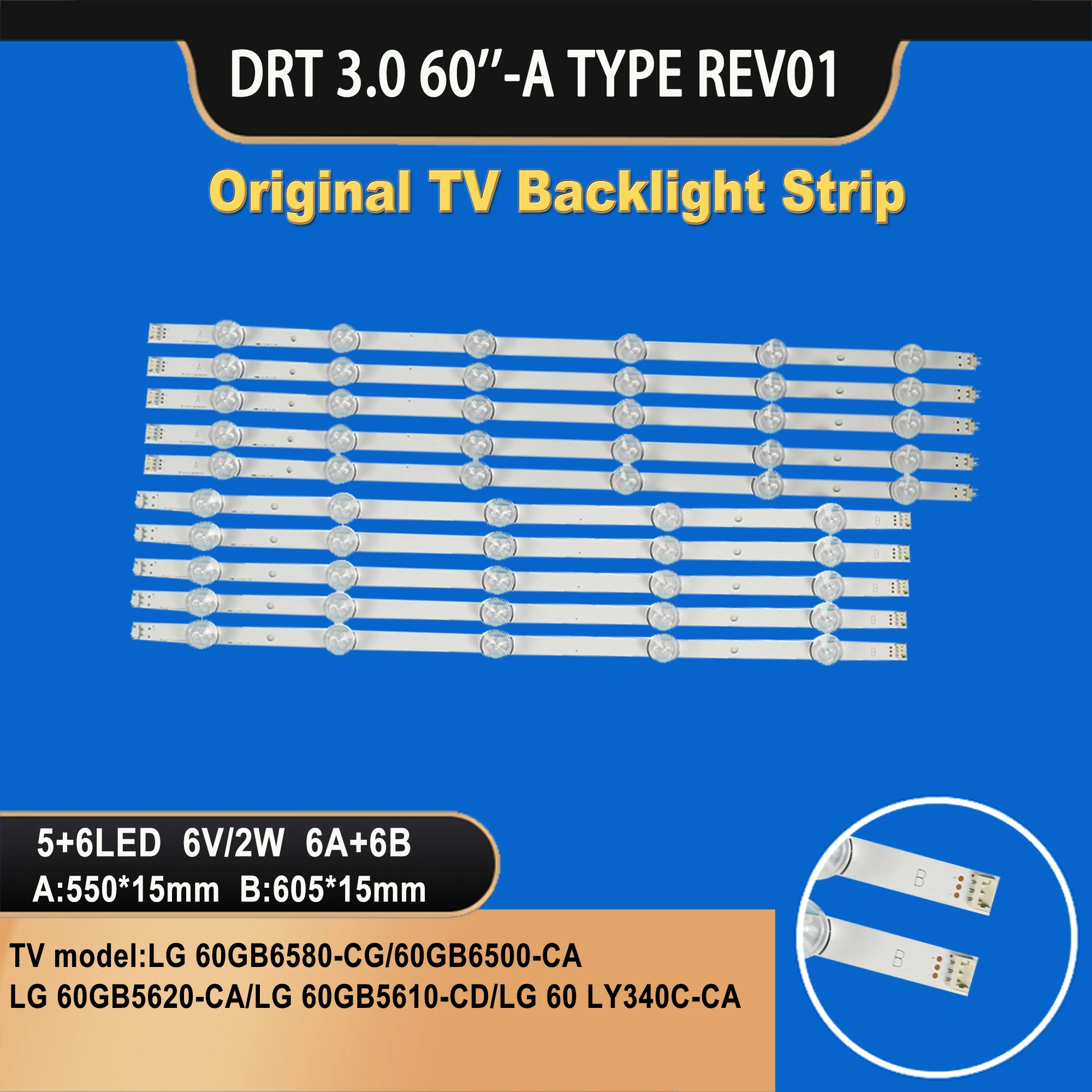 LED Backlight Strip para TV, TV Backlight, TV, TV-015, 60LB INNOTK DRT 3.0, 60in A, Tipo B, 60in, 6916L, 1976A, 5 + 6, 6V2W