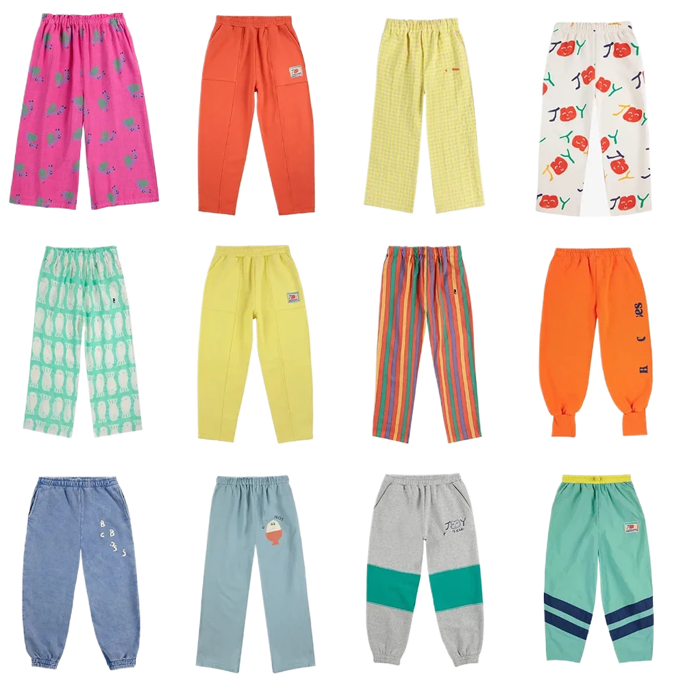 New BC 2025 Spring Summer Kids Boys Girls Pants Casual Cute Children Loose Trousers Print Flowers Sports Pant Outwear Clothes