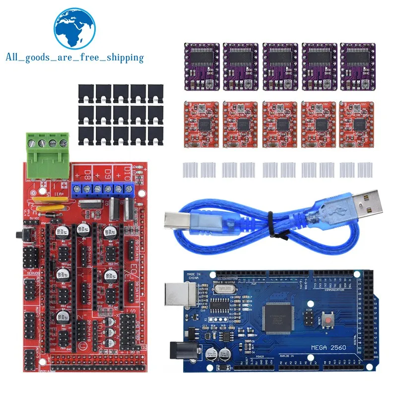 

3D-принтер TZT Mega 2560 R3 + панель управления RAMPS 1.4 + 5 шт. привод шагового двигателя A4988 или DRV8825 для комплекта 3D-принтера Arduino