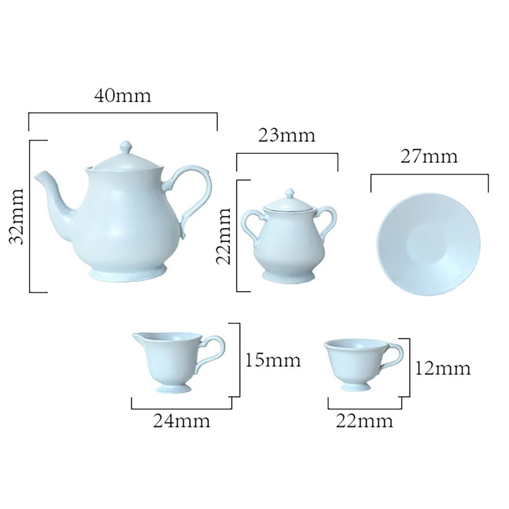 5Pcs 1/12 Dollhouse Miniature Ceramic Teapot Mini Tea Set Model Toy for ob11 bjd Doll House Accessories Decoration with Stickers