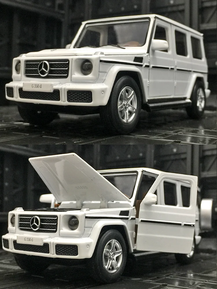 1:32 modelo de veículo off-road em liga Mercedes G350d, portas e capô do motor, porta-malas pode ser aberto como presente para amigos