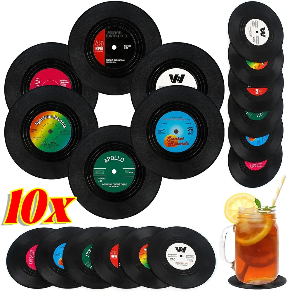 Wholesale Black Retro CD Drink Mug Pad Vinyl Record Coasters Disk Cup Mats Heat-resistant Non-slip Home Office Accessories Gifts