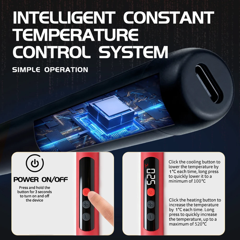 T65/C153 USB Digitaler Lötkolben Typ-C Digitaler Elektrischer Lötkolben mit Einstellbarer Temperatur DIY Heizung Reparatur Schweißwerkzeug – Detail 8