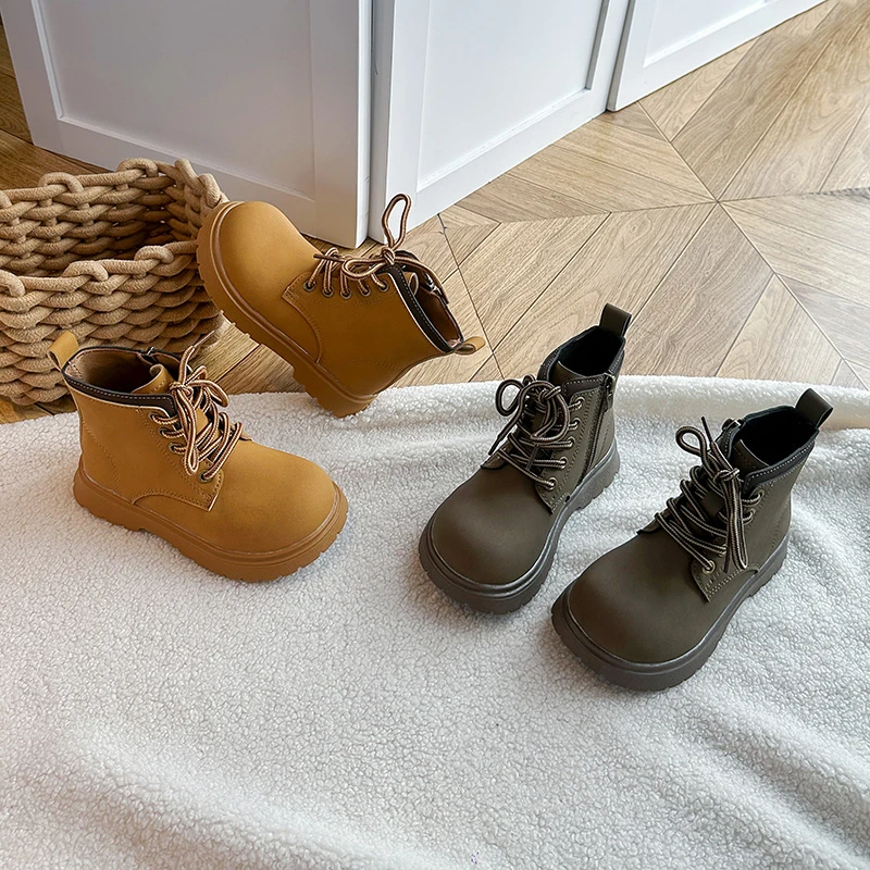 Autumn Winter Children Retro Platform Boots Simple Round-toe Outdoor Boys Girls Ankle Boots Non-slip Soft Sole Kids Causal Boots
