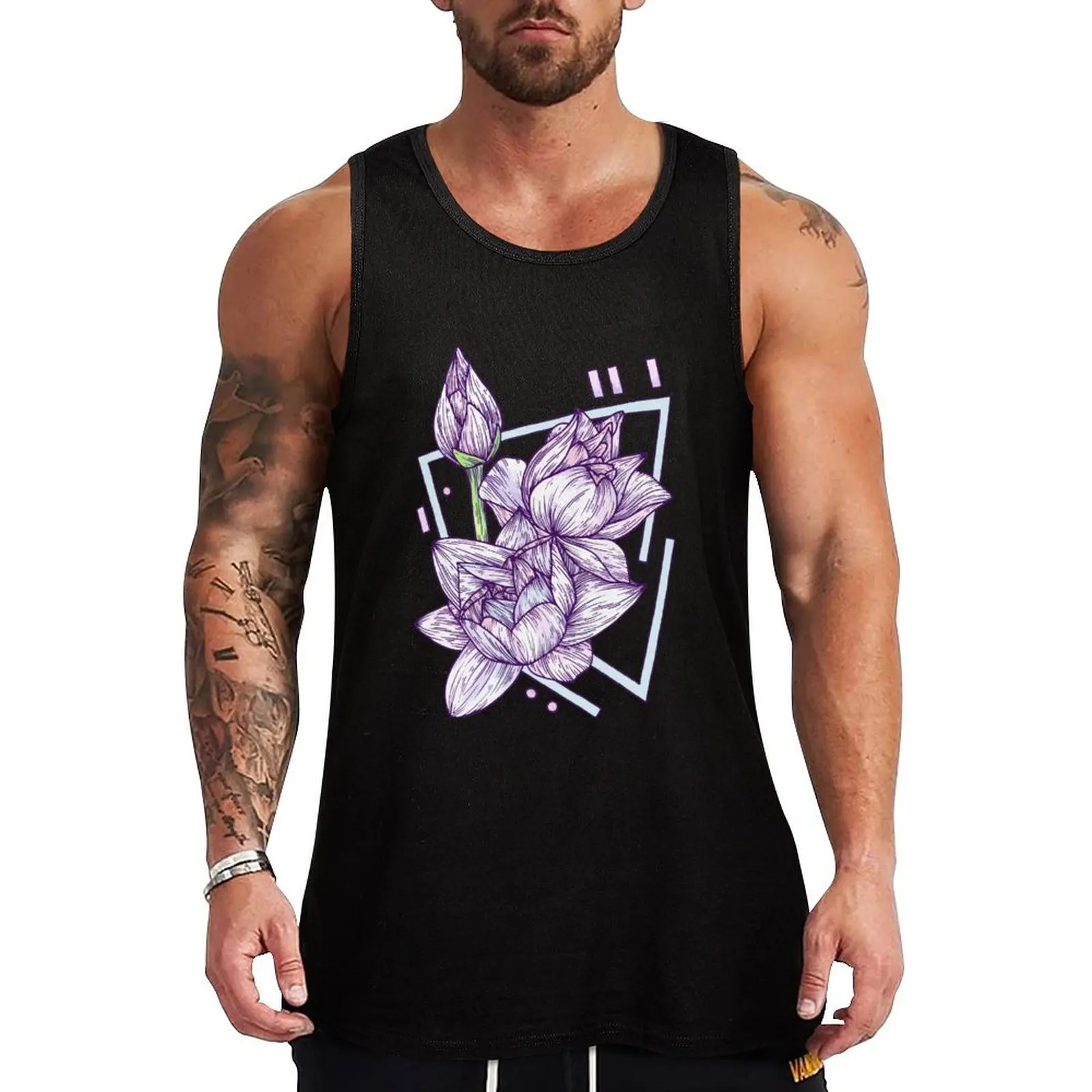 Geometric Pastel Lotus - Floral Study Tank Top gym top clothes for men Men's gym