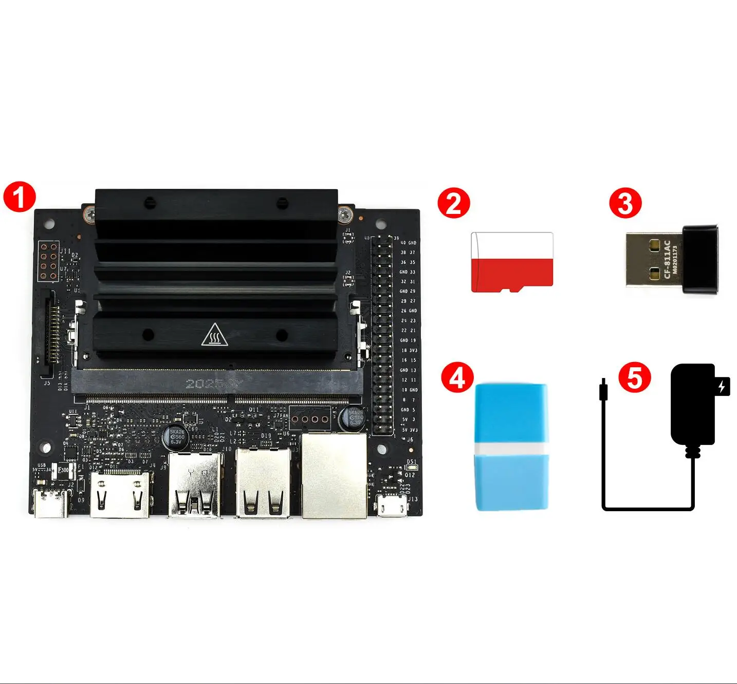 

Jetson Nano 2GB Development Pack (Type A) Essential Parts to Get Started USB WiFi Micro SD Card 64GB Included