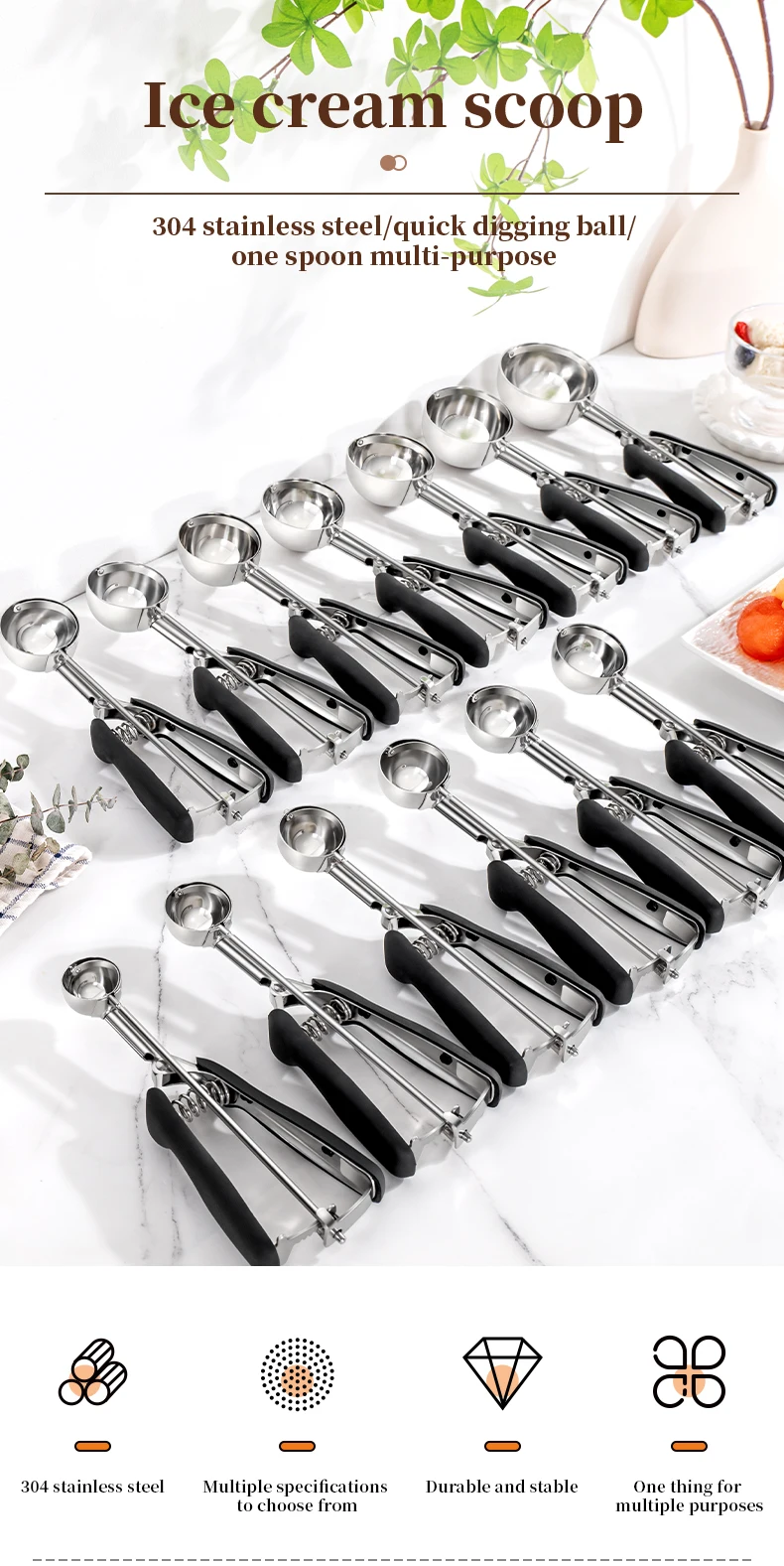 Edelstahl Eis Scoop Cookie Scoop Mehrzweck Eis Löffel Obst Scooper Melone Ball Teig Backen Küche Werkzeuge – Detail 1
