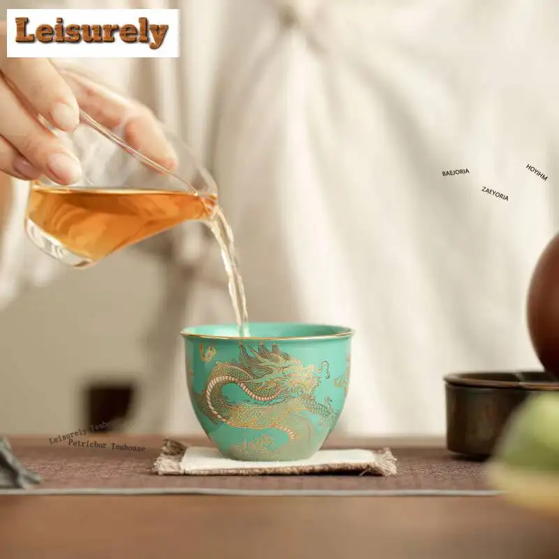 130ml Turquoise Dragon Teacup Boutique Tea Bowl Cute Cup Tea-tasting Smelling Cup Chazhan Master Cups Puer For Tea Decoration