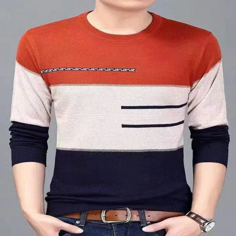 

2025 new style pullover sweater, autumn round neck sweater, autumn knitted undershirt, men's long-sleeved sweater top