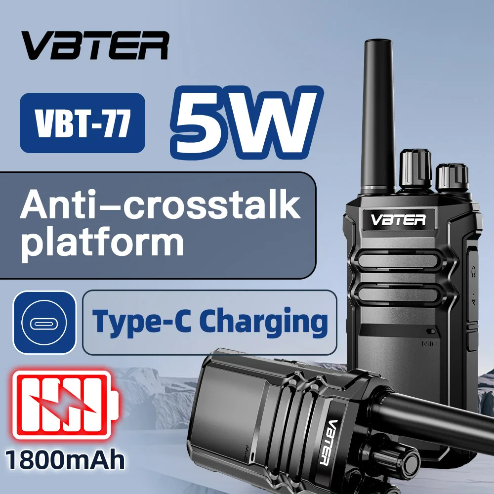 

2 шт. VBTER VBT-77 5 Вт, высокомощный UHF PMR446 МГц, большая батарея для дальней связи, 1800 мАч, портативный беспроводной приемник дальнего действия, VOX UH