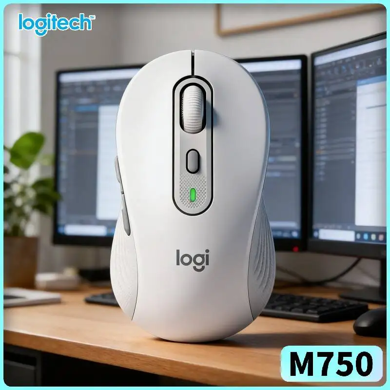 Ergonomic M750 Office Mouse - SmartWheel, Custom Buttons, Recycled Build, 3-Device Switch, 24-Month Battery, Work Helper