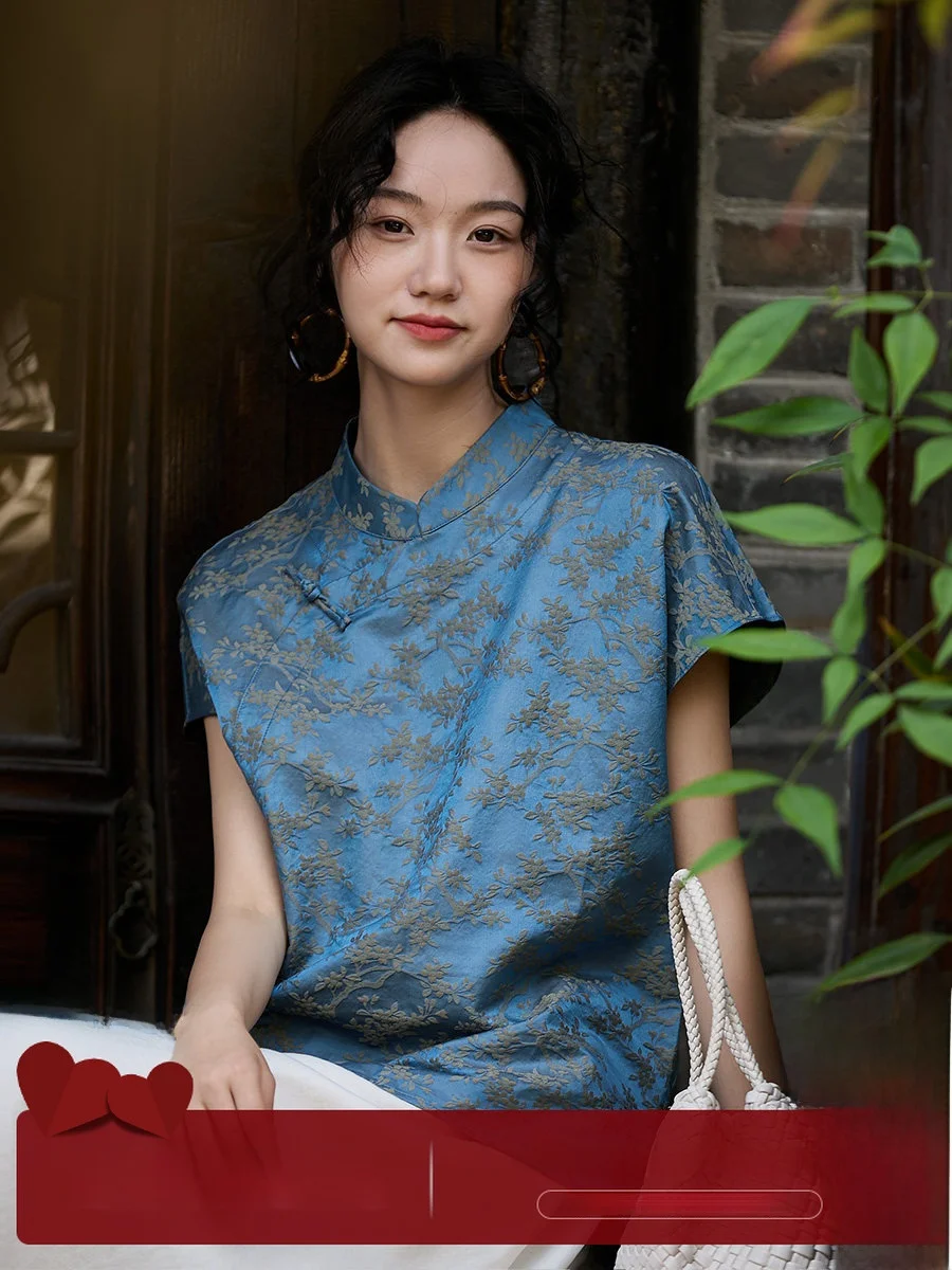 

Silk Tfeta Double-Faced New Chinese Sle Stand Collar Top Women's Faionable Ele irt Straight Tube ort Sve