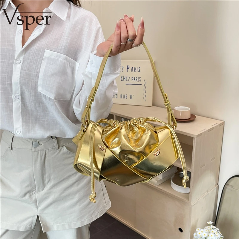

Vsper Branded Luxury Designer Handbags Drawstring Clouds Lucky Bag Woven Design Vegan Leather Pure Color Shoulder Cross Body Bag