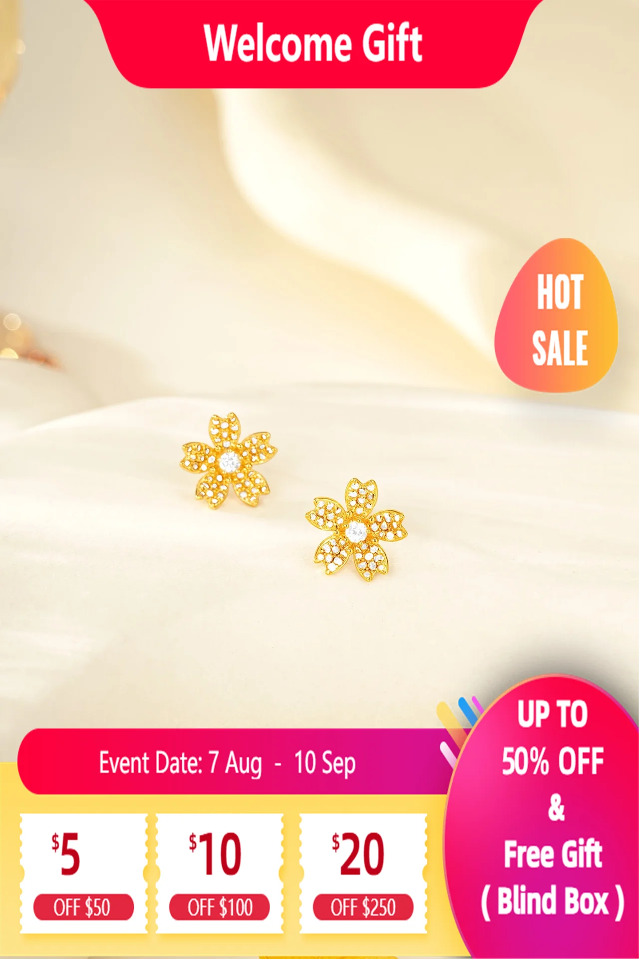 

Flower Earrings for Women 925 Sterling Silver Stud Earrings Peach Blossom Hypoallergenic Stud Earrings