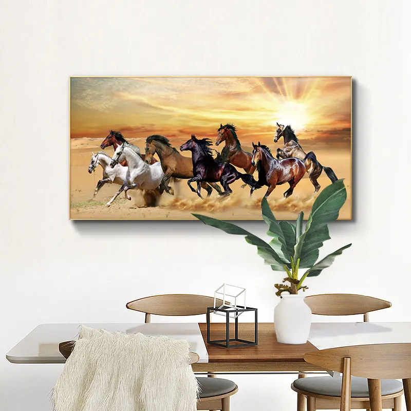Pintura en lienzo ocho caballos animales salvajes, carteles e impresiones Escandinavia, imágenes artísticas pared pa