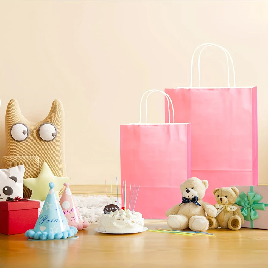 6-24pcs 16x22x8cm Kraft Paper Bags Reusable Gift Bag for Birthday Party Wedding Durable Gift Bag with Reinforced Handle Tote Bag
