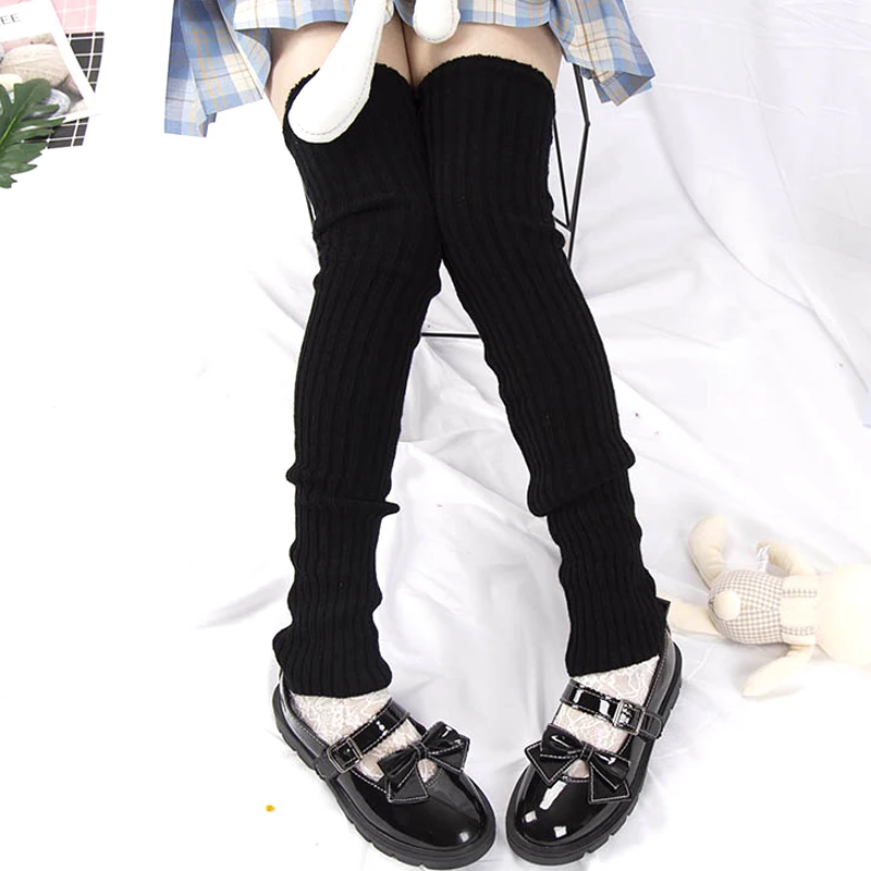 Autum Winter Lolita Style 70cm Leg Warmers Socks Female Knitted Warm Foot Cover Women Warmer Lady Crochet Heap Socks Boot Cuffs