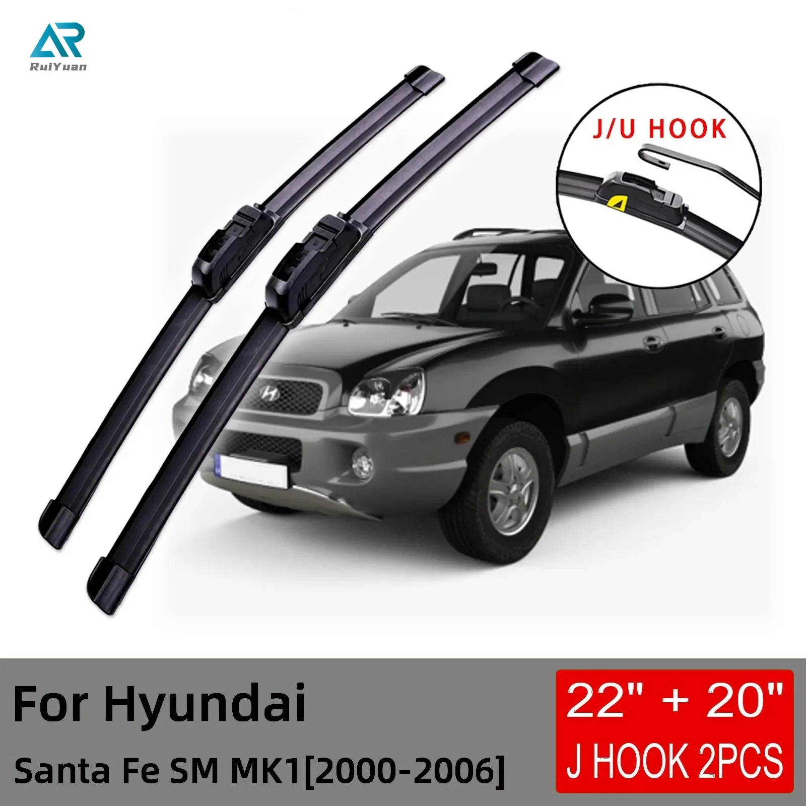 

For Hyundai Santa Fe SM MK1 2000 2001 2002 2003 2004 2005 2006 Front Wiper Blades Brushes Cutter Accessories U J Hook