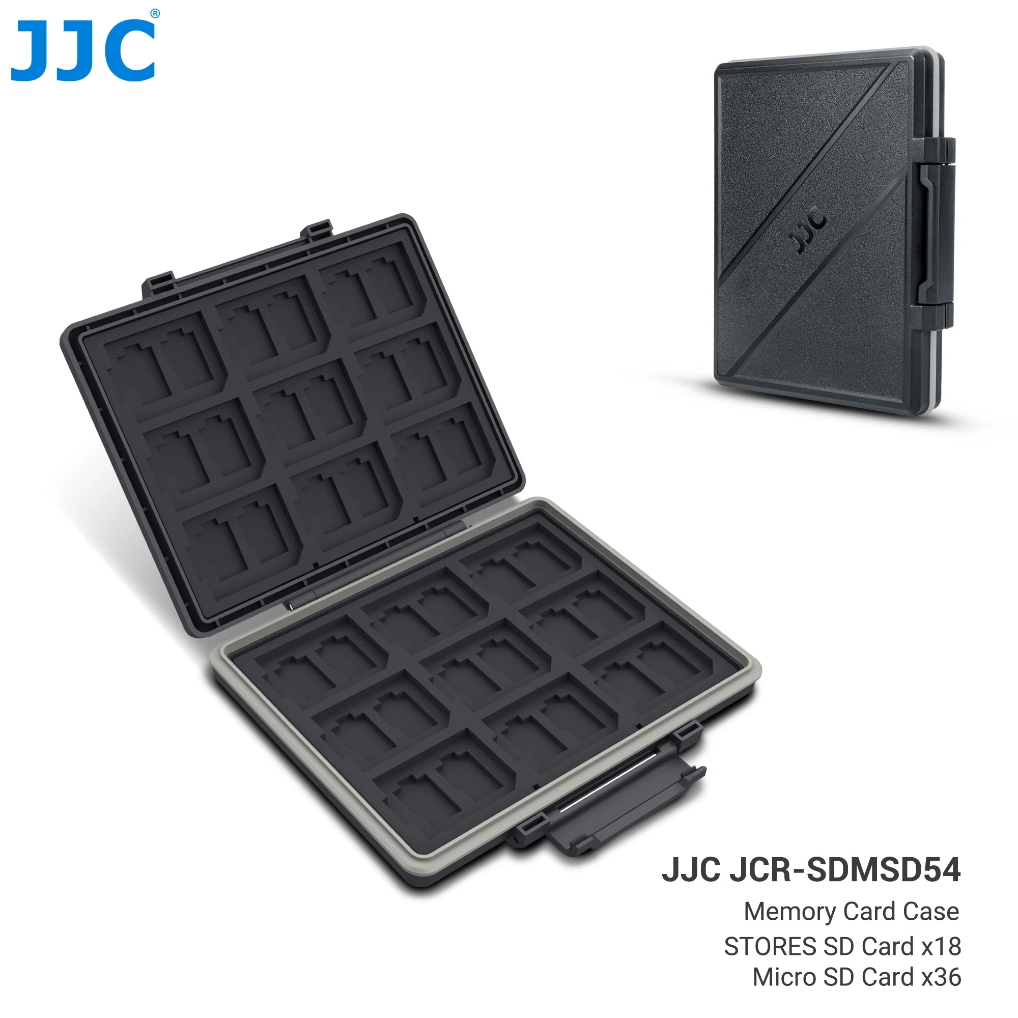 JJC 54 Slots Memory Card Case for 36 Micro SD TF and 18 SD Cards Water-Resistant High Capacity Holder Organizer Storage Case