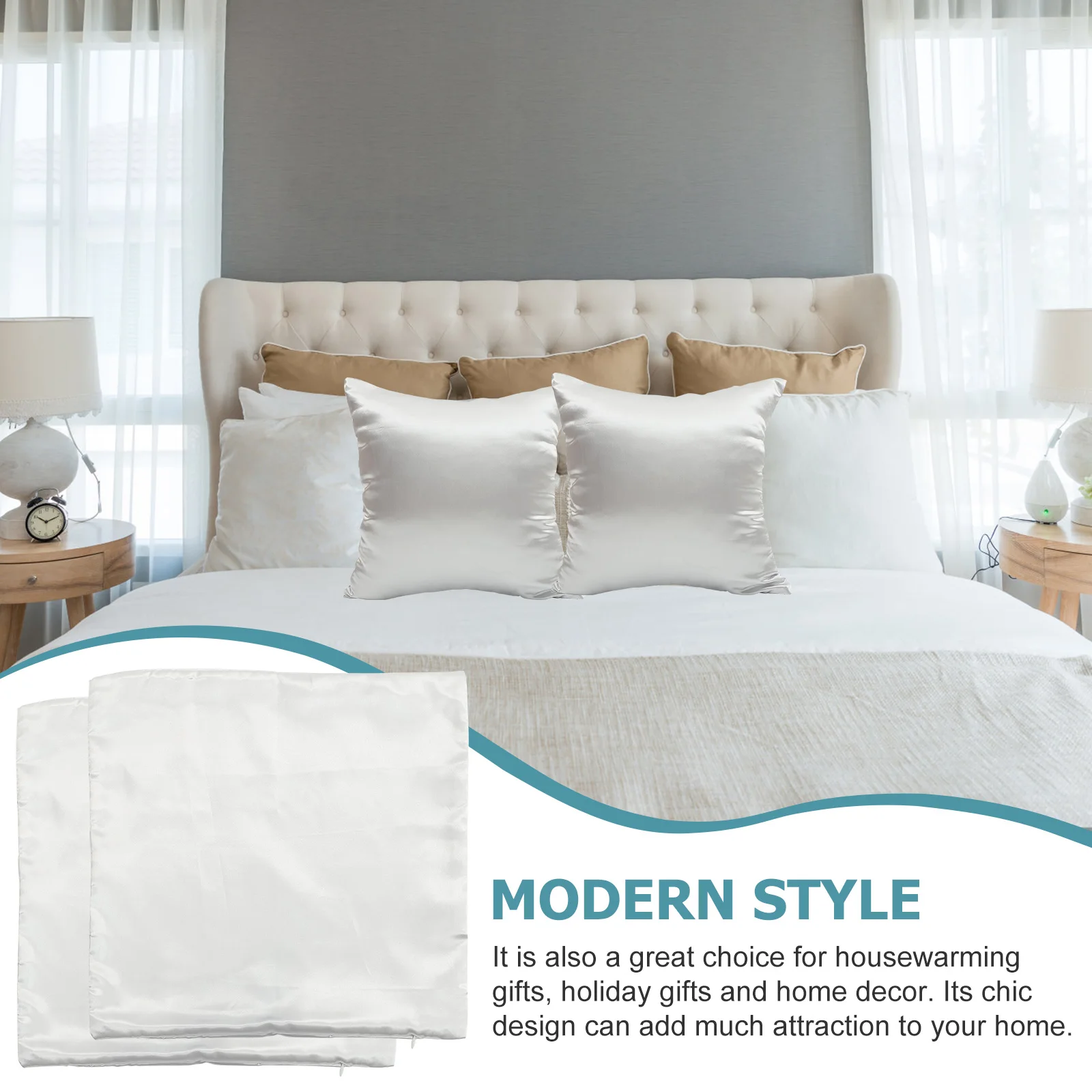 

2 Pcs Pillowcase Cover Square Cushion Household Grey Covers Satin for Throw Pillows
