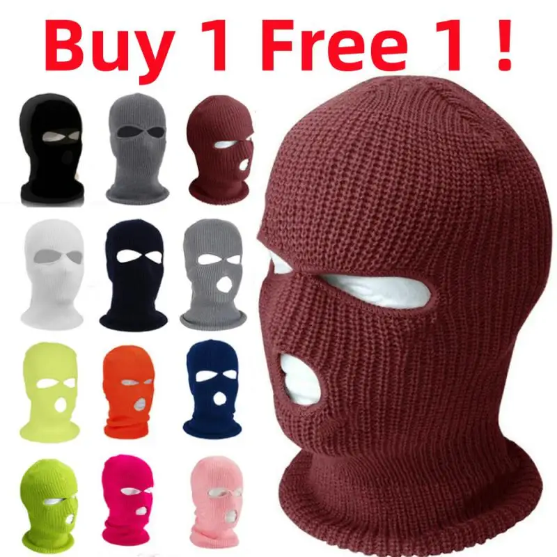 Motorcycle Winter Windproof Full Face Knit Hats Ski Mask Men Warm Wool Balaclava Embroidery Winter Hats Knitted 3 Holes Ski Mask