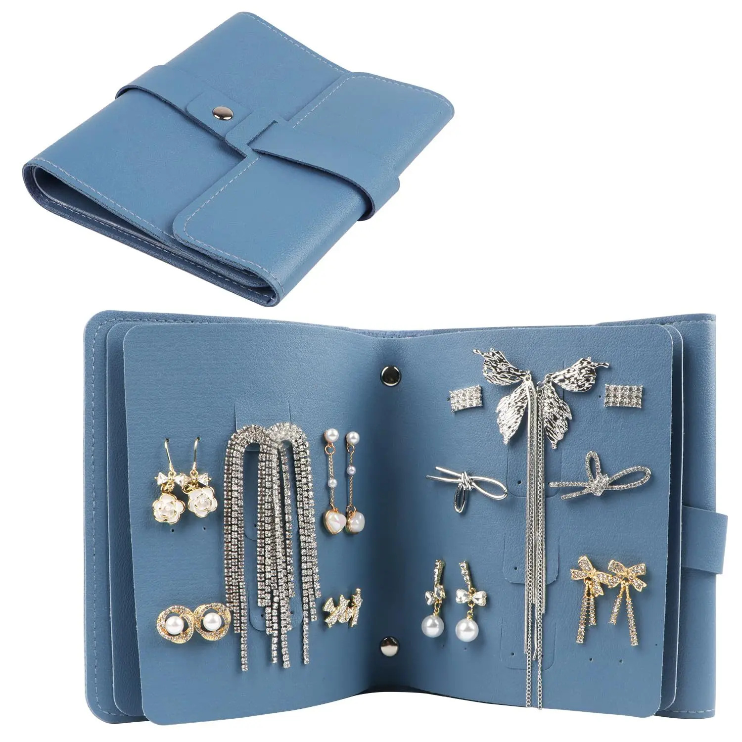 1PC PU lederen sieraden opslag organizer boek meerlaagse oorbel ringhouder tas-Compact reizen-vriendelijke afwerkingskoffer