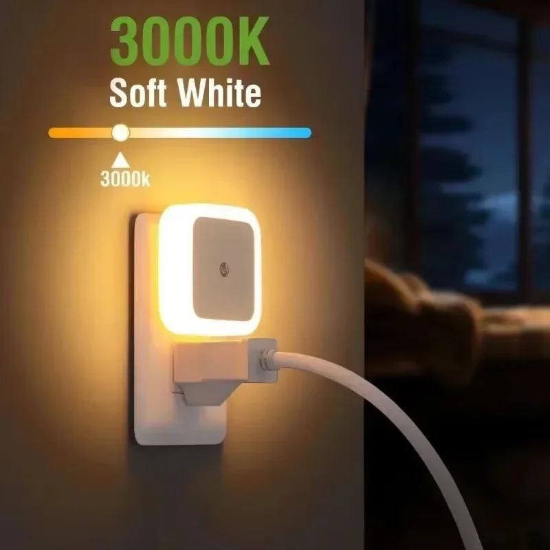 Auto On Off LED Night Light Plug In Bedroom Decorative Gift Ornament Lamp for Apartment Dorm Room Decor Warm for Home Use