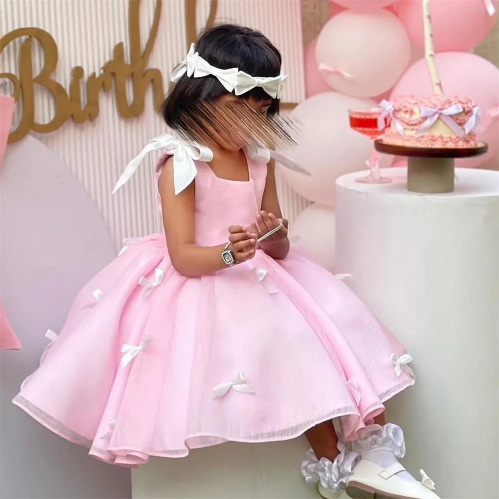 Customized Flower Girl Dress Dearin Shoulder Girdle Ball Gown Mini Length Skirts Tulle Bows Dresses