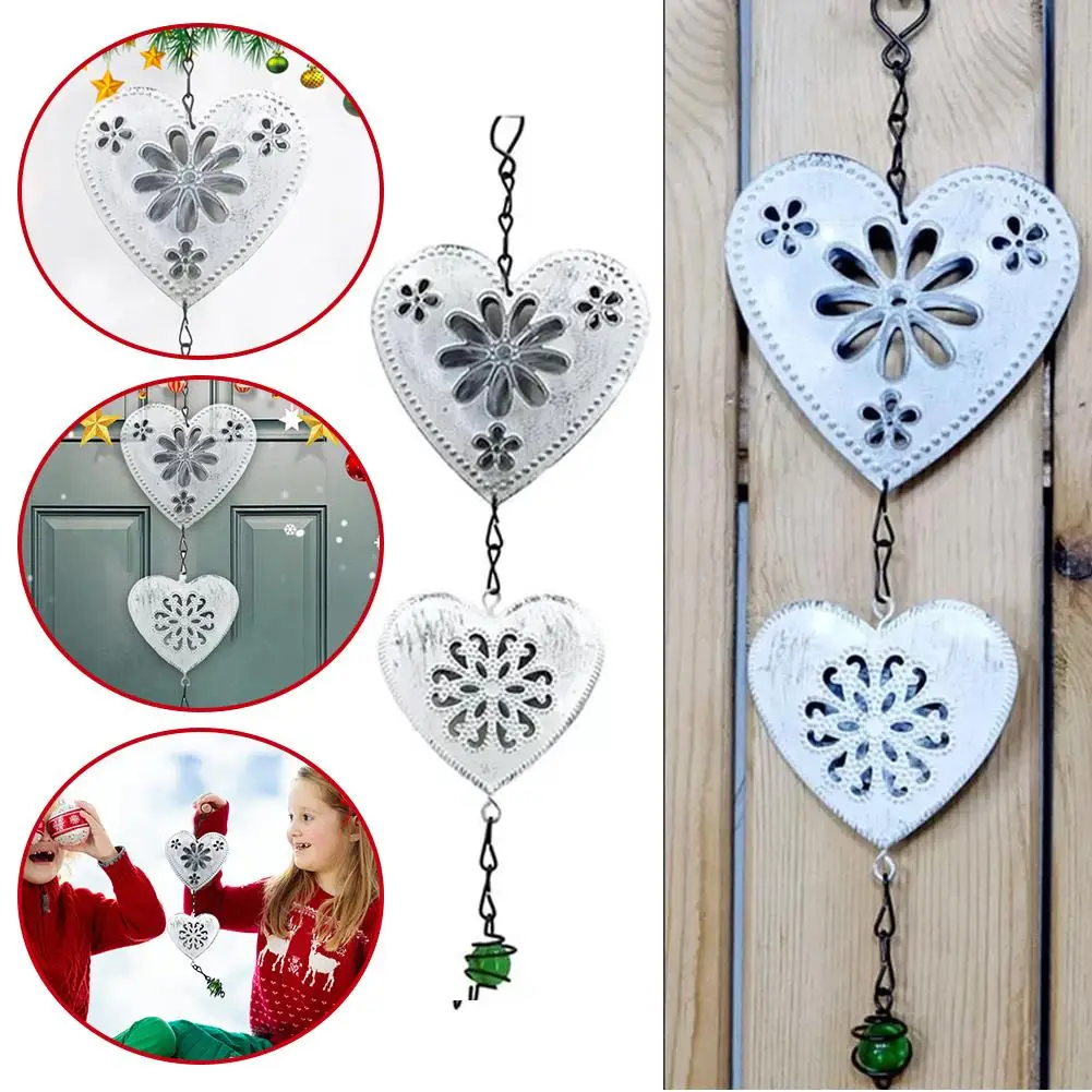 Hanging Metal Heart Ornament Rustic White Vintage Country Primitive Hangings Decoration Home Pedant Christmas Chimes Tree E7d8