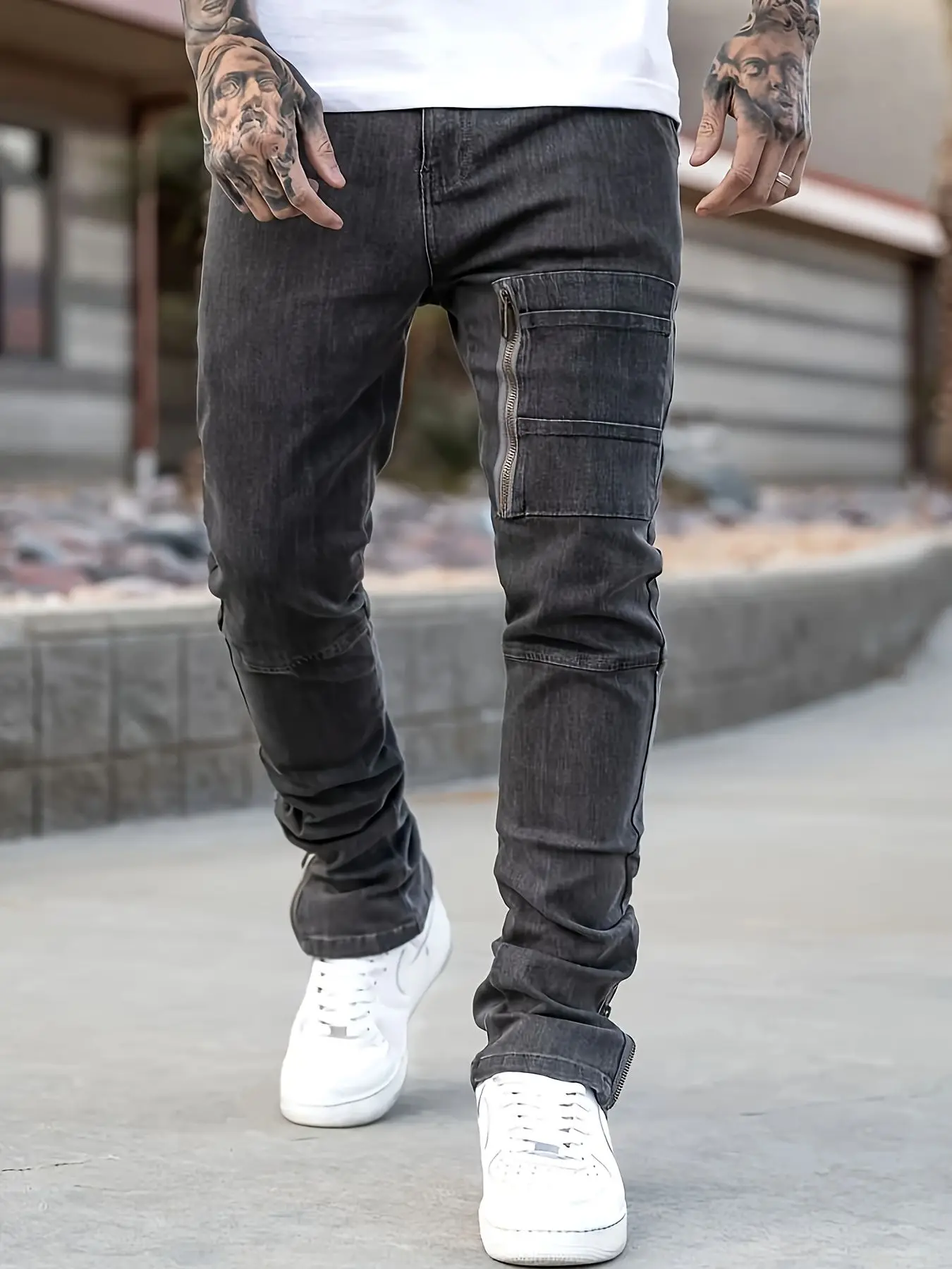 

2025 популярные мужские модные трендовые черные, серые джинсы больших размеров, стильные потертые микроэластичные джинсы, универсальные брюки High Street