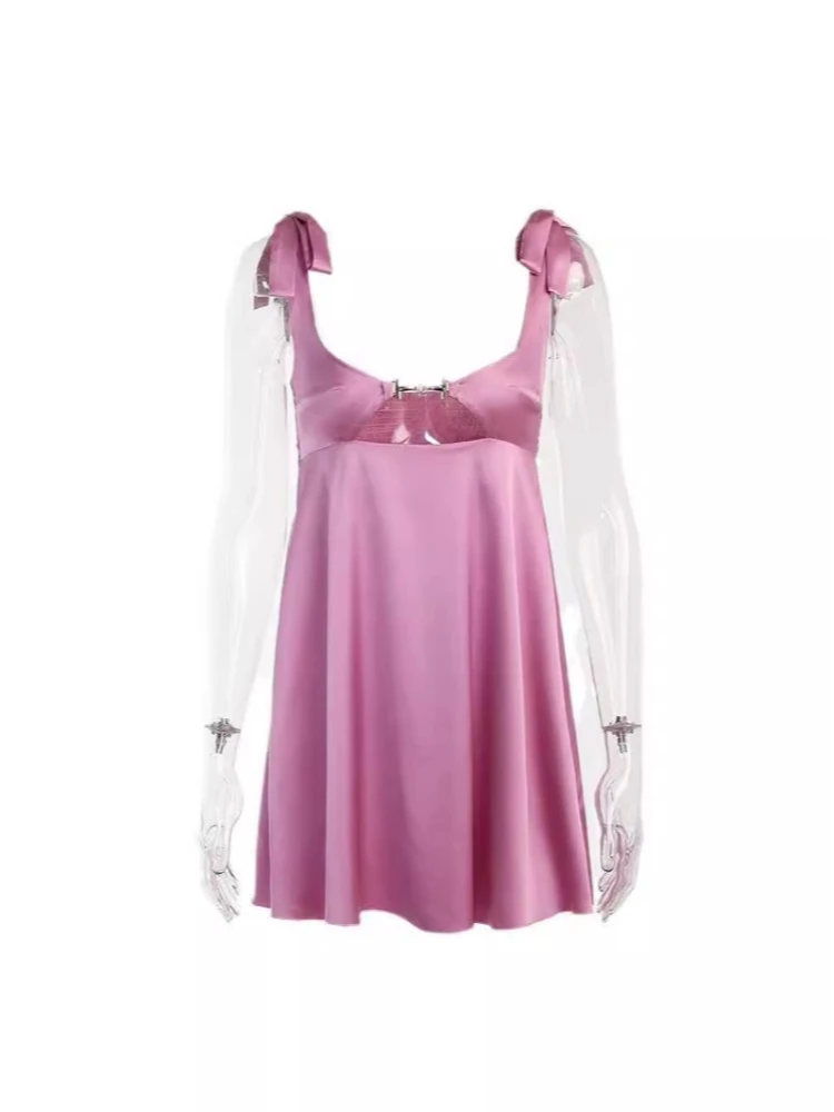 Damen-Minirock aus Satin mit niedrigem Schnitt, Sommer, einfarbig, Schnürung, elegantes, enges Kleid, hohler Rock, sexy Modetrend, High Street Y2K