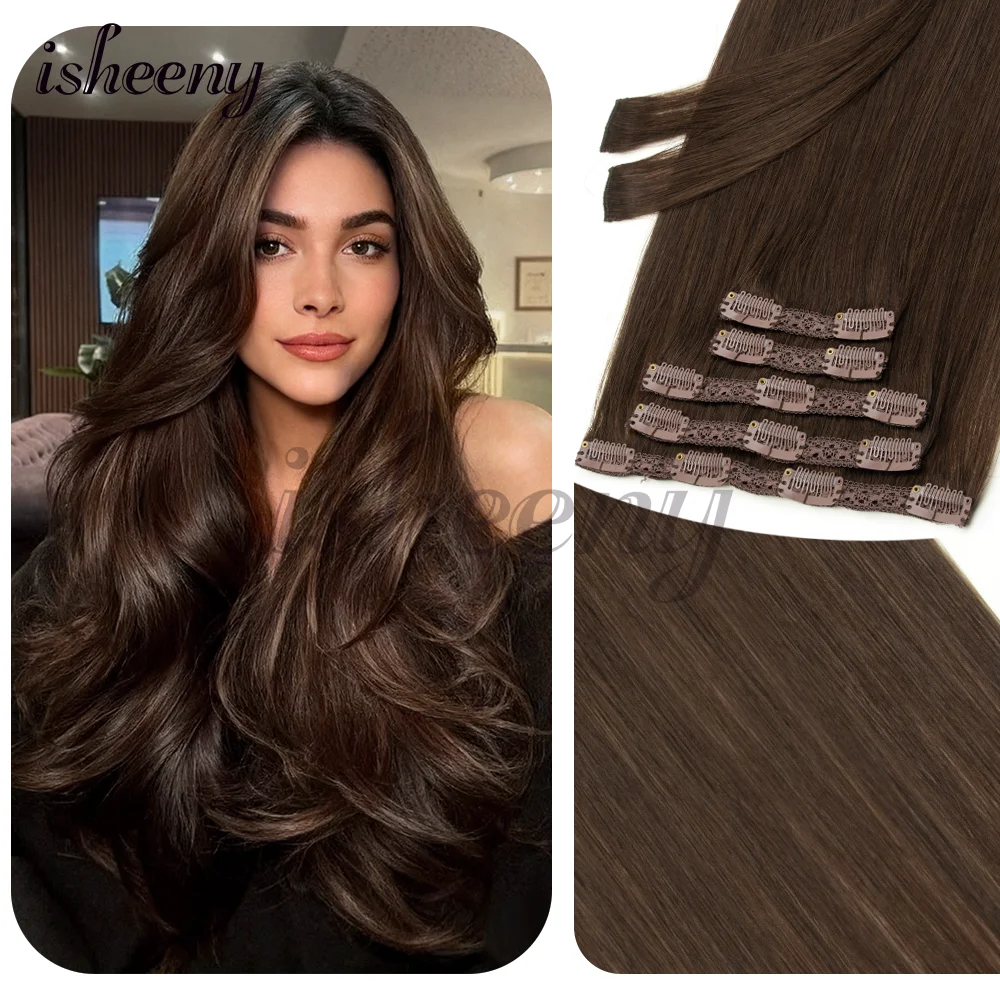 

Darkest Brown 7pcs/set Clip in Human Hair Extensions 22 Inch Natural Straight Clip-in Full Head Hair Easy to Wear For Woman 120g