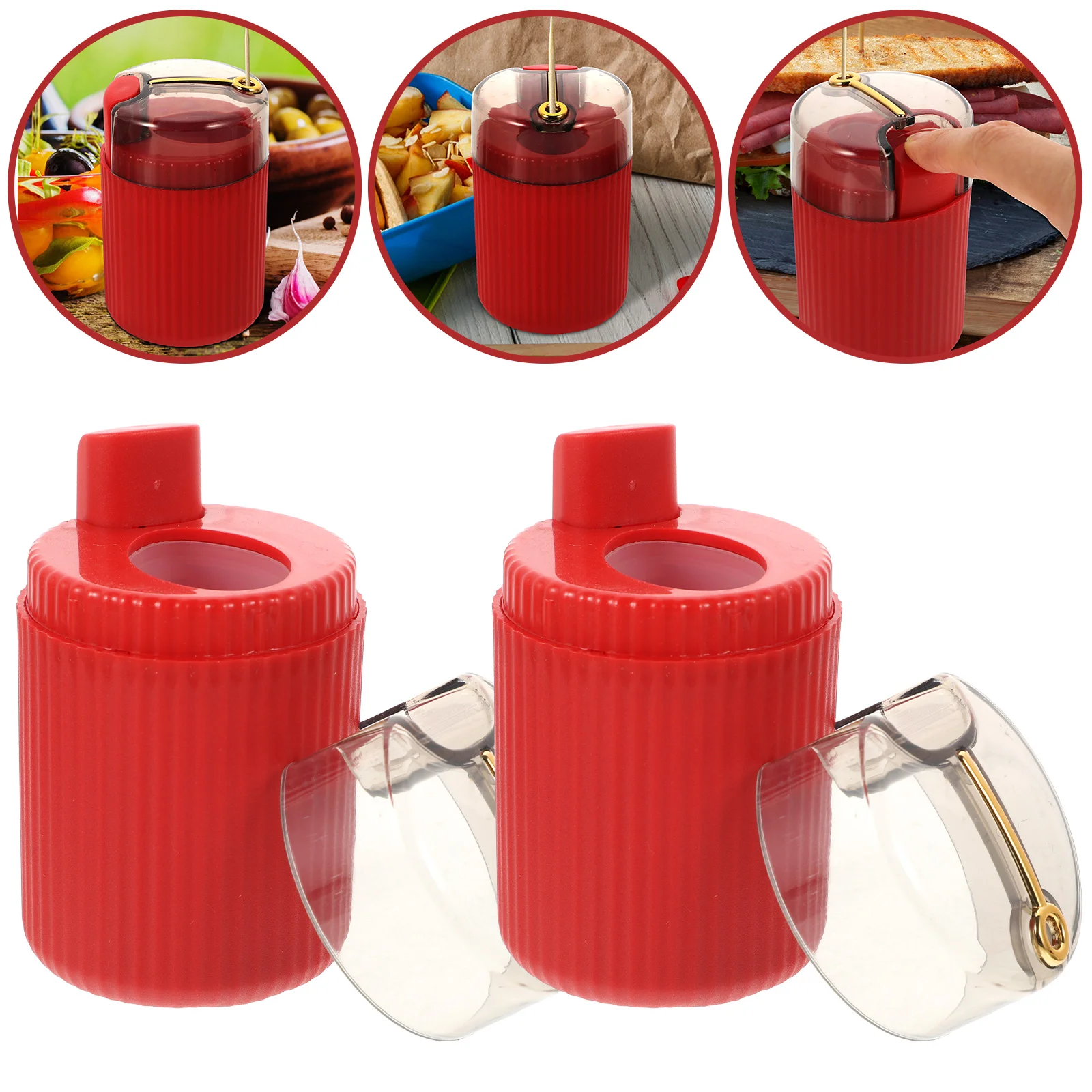 

2pcs Press-Type Automatic Toothpick Dispenser Round Box Fine Craftsmanship Home Use Travel Outdoor Desktop Organizer