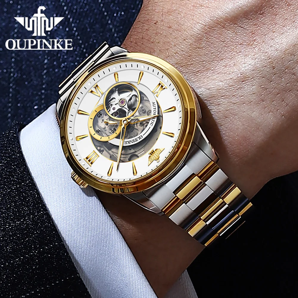 OUPINKE Mechanical Watch for Men Japan Imported Movements Sapphire Mirror Skeleton Waterproof Stainless steel Luxury Brand Watch