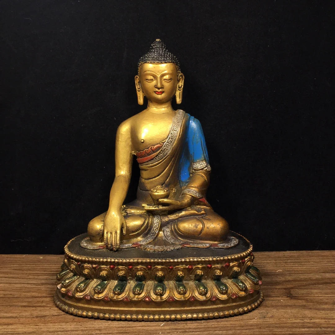 

Old Tibet Tibetan Buddhist Bronze painted Shakyamuni Buddha Statue #2