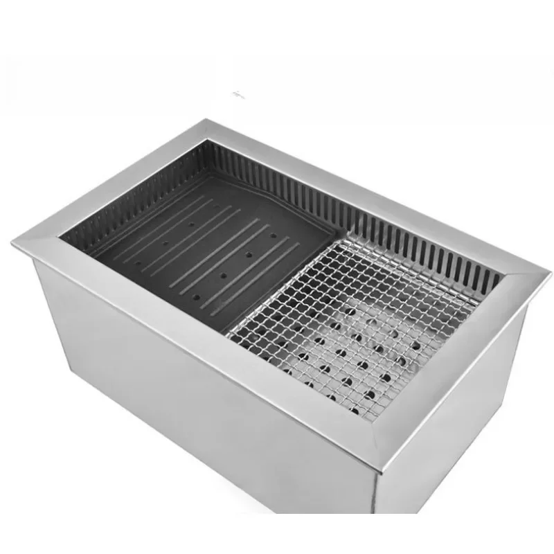 Koreanischer Grill, quadratischer Holzkohleofen aus Edelstahl