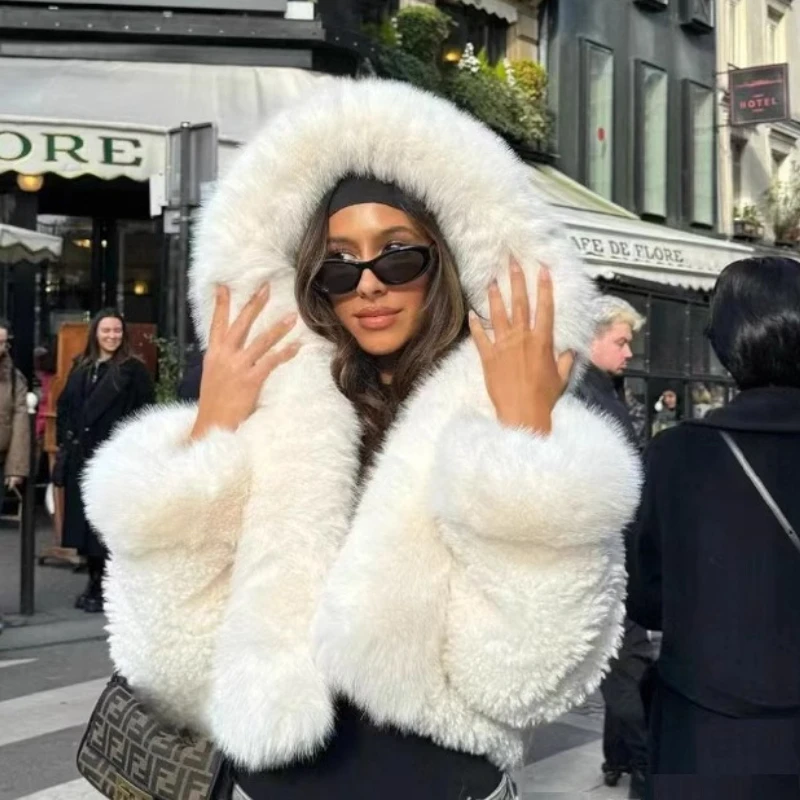 

New Autumn and Winter Faux Fur Plush Jacket Hooded Jacket for Women