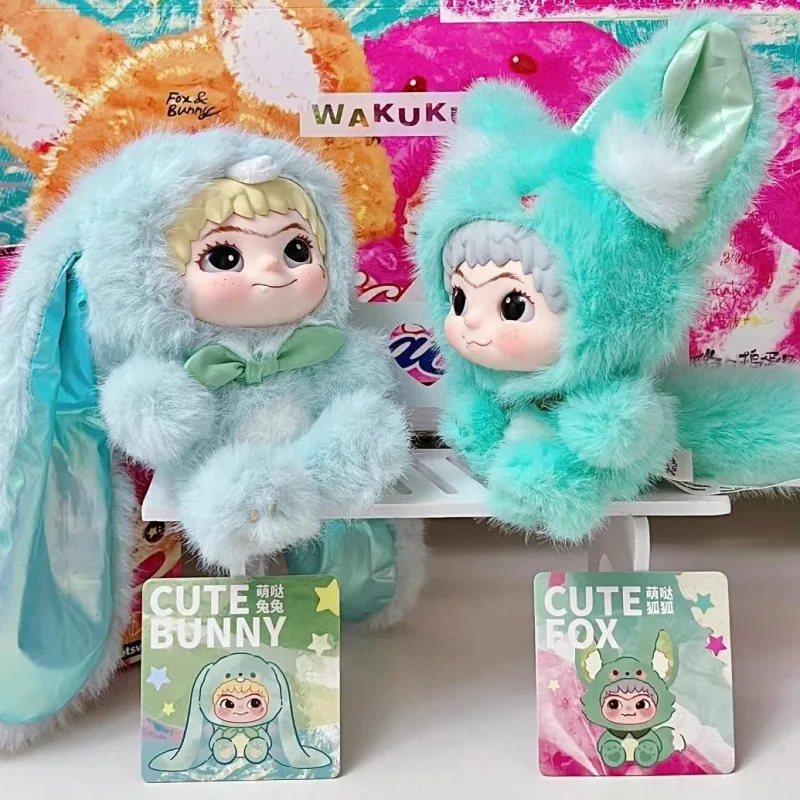 Surprise Collectible Toy Gifts Wakuku V2 Fox and Bunny Trick or Treat Series Plush Vinyl Blind Box, Keychain Pendant Mystery Box