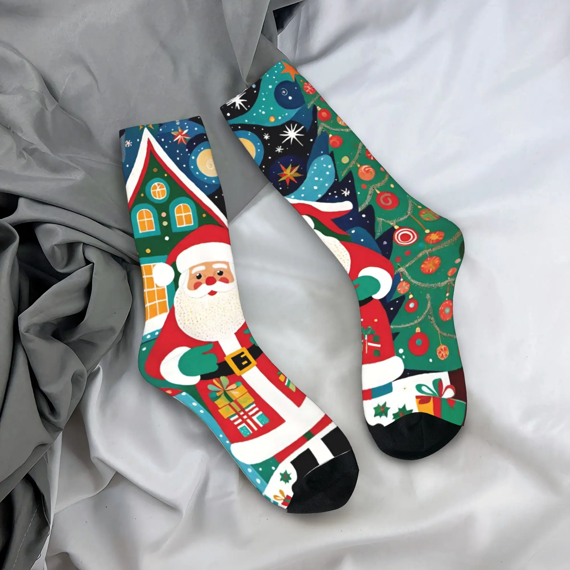 男性靴下クリスマスサンタクロースストッキング滑り止め品質靴下秋面白いグラフィックランニングソックス