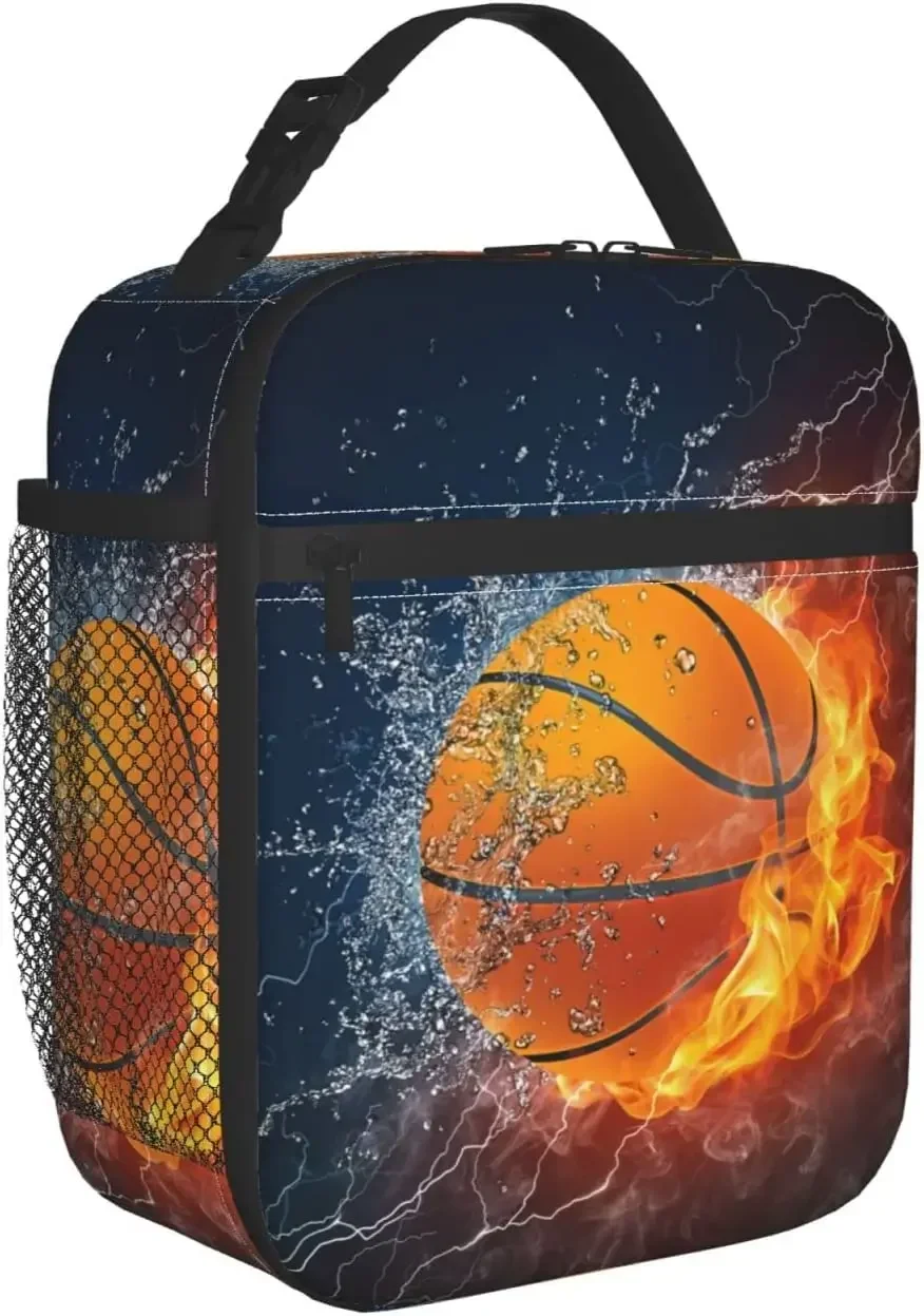 Basketball Fire Totes Lunch Bag Portable Insulated Lunch Box Back to School Picnic Office Travel