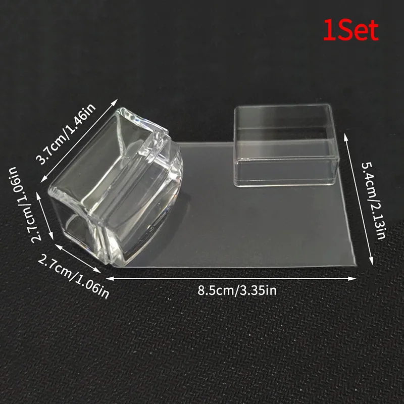 *1Set Transparent Rectangle Nail Art Stamper With Scraper Silicone Head Transfer Tool Fast Clear Jelly French Stamping Manicure