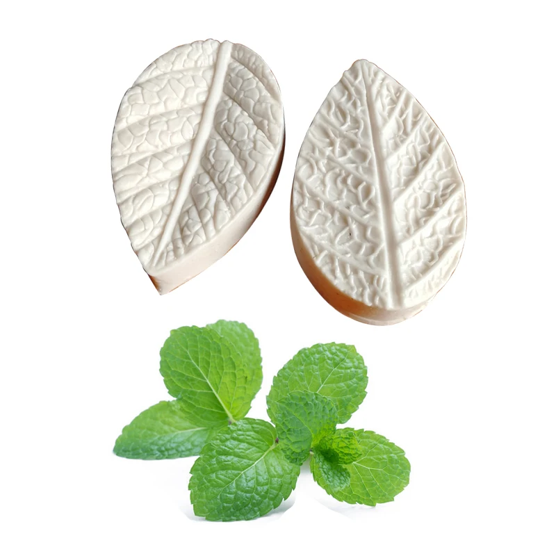 Mint Leaf Veiner Silicone Mold Water Paper Fondant Gumpaste Sugar Clay Candle Cold Porcelain Earring Flower Moulds DIY M2105