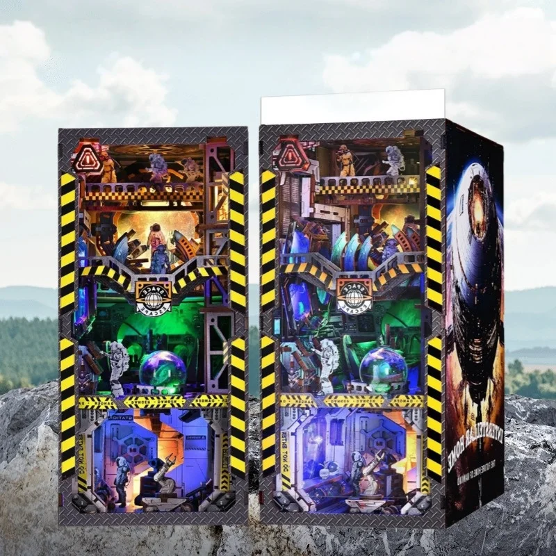 Spaceship Book Nook DIY, 3D Wooden Universe Bookshelf Insert, Sci-Fi Model Building Kit for Adults & Teens