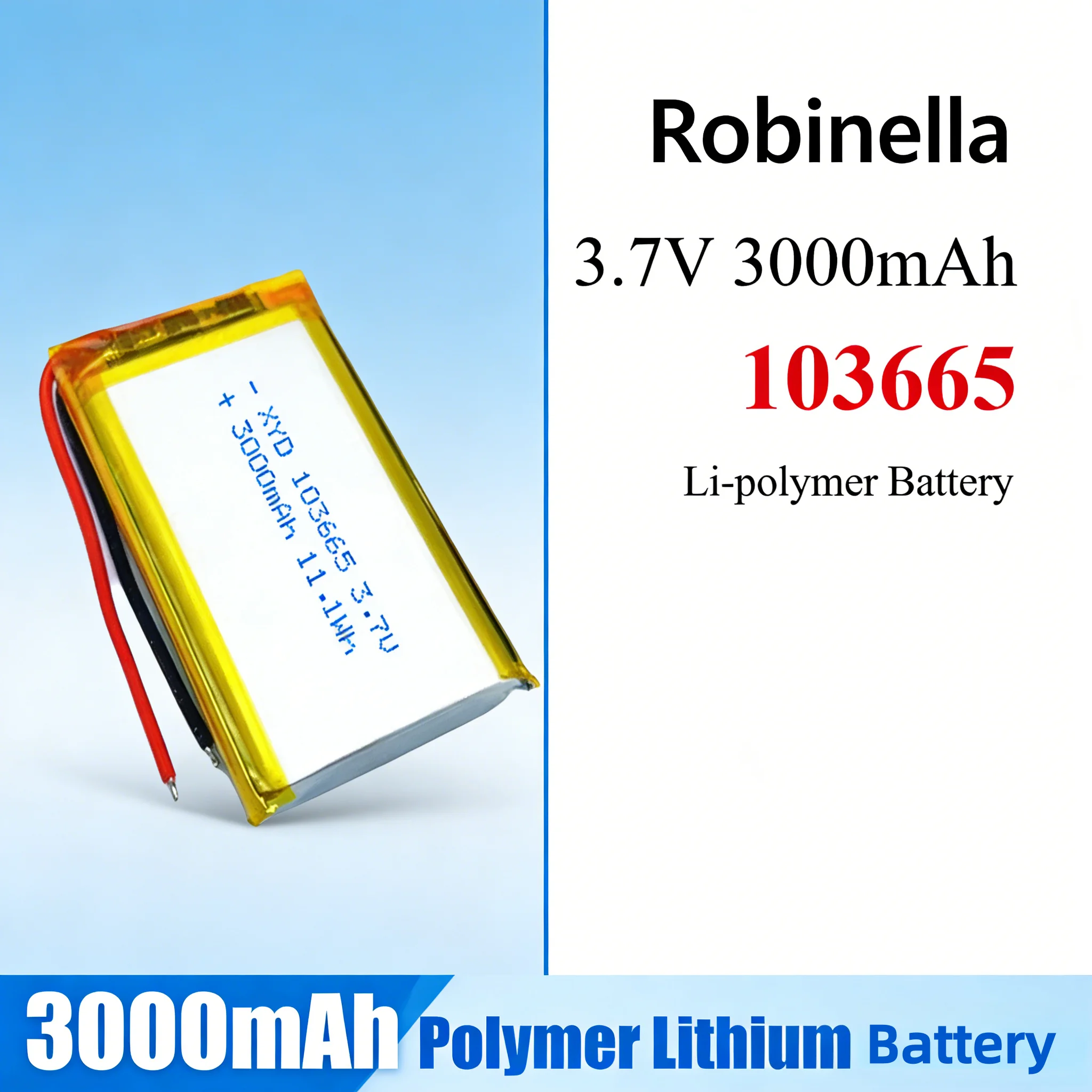 2PCS 103665 3.7V 3000mAh Rechargeable Lithium Polymer BatteryPH2.0 Plug,Long Lasting for Driving Recorder GPS Camera