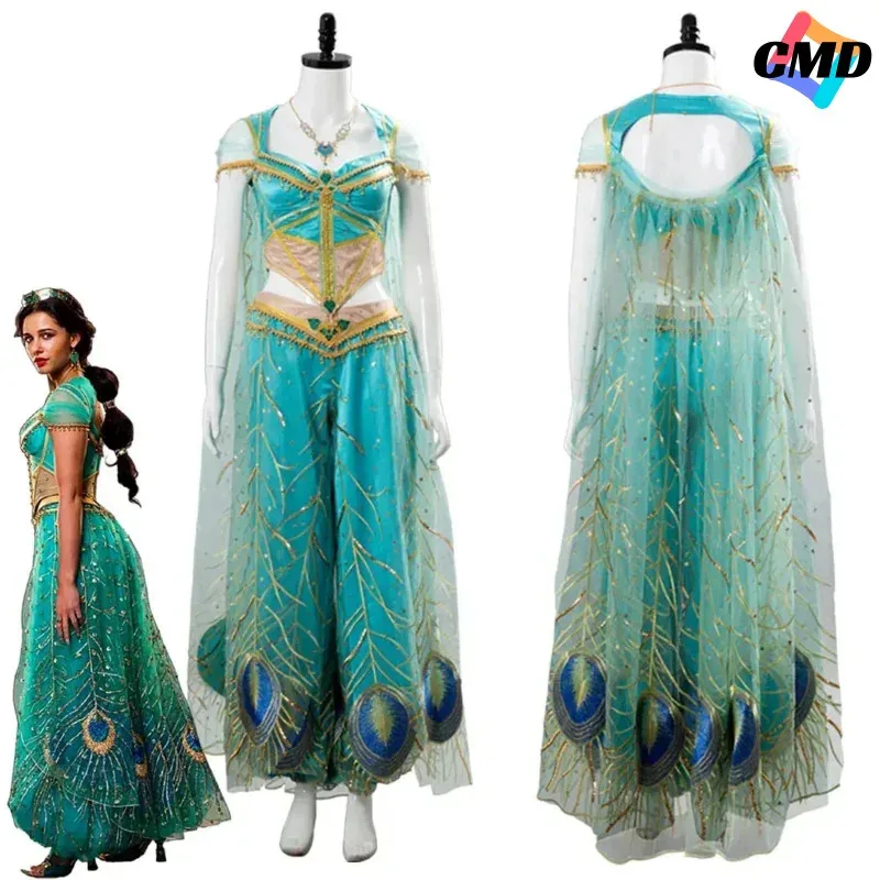 

Cos The Movie Aladdin Princess Cosplay Jasmine Naomi Scott Green Blue Dress Costume Adult Women Female Halloween Carniva